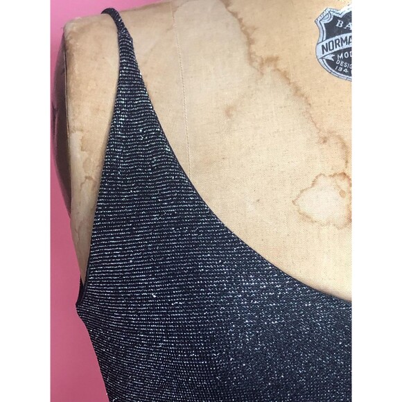 1990s-Y2K Just in Time. Black & Silver Metallic, Glitter Maxi Dress W/Slit. XS-S - Picture 5 of 10
